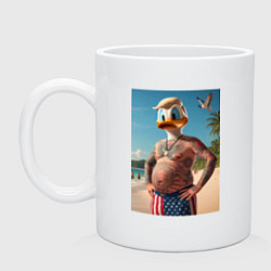 Кружка керамическая Donald Duck-Trump on a Florida beach, цвет: белый