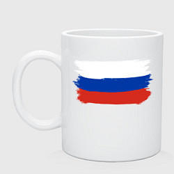 Кружка керамическая Флаг россии нарисованный, цвет: белый