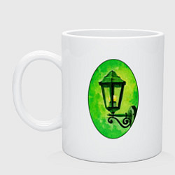 Кружка керамическая Зелёный уличный фонарь, цвет: белый