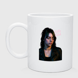 Кружка керамическая Билли Айлиш смотрит вниз, цвет: белый