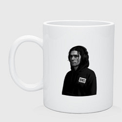 Кружка керамическая Bones в капюшоне с наушниками, цвет: белый