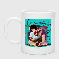 Кружка керамическая Мультяшная Хип-хоп девушка с касетой - ретро anime, цвет: белый