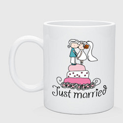 Кружка керамическая Just Married - Свадебный торт, цвет: белый