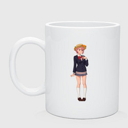 Кружка керамическая Дандадан Сиратори Айра в летней шляпой, цвет: белый