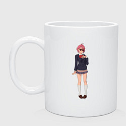 Кружка керамическая Дандадан Сиратори Айра в очках-сердечках, цвет: белый