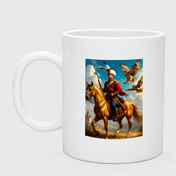 Кружка керамическая Казак на коне с совами, цвет: белый