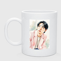 Кружка керамическая Портрет Jungkook акварель, цвет: белый