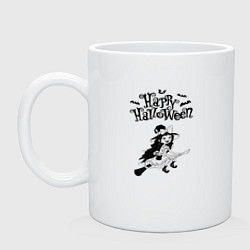 Кружка керамическая Хэллоуин - ведьма летит, цвет: белый