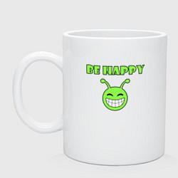 Кружка керамическая Инопланетянин, смайлик, be happy, цвет: белый