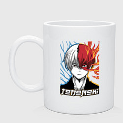 Кружка керамическая Моя геройская академия Шото лед и пламя, цвет: белый