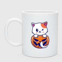 Кружка керамическая Кот в тыкве, цвет: белый