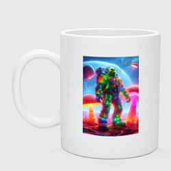 Кружка керамическая Космонавт Шрек в неоновом скафандре, цвет: белый