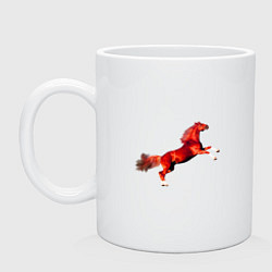 Кружка керамическая Красная огненная лошадь встала на дыбы, цвет: белый