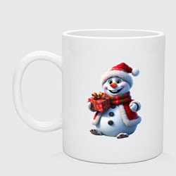 Кружка керамическая Новогодний снеговик в красной шапке, цвет: белый