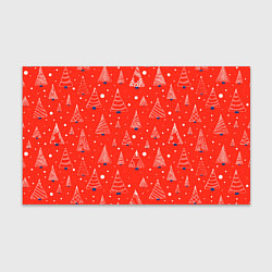 Бумага для упаковки Контур из белых елочек на красном фоне с синим сне, цвет: 3D-принт