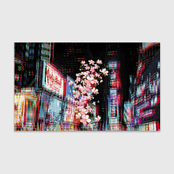 Бумага для упаковки Ветка сакуры на фоне ночного Токио - glitch, цвет: 3D-принт