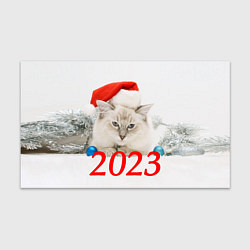 Бумага для упаковки Белый кот в шапочке деда мороза, цвет: 3D-принт