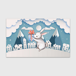 Бумага для упаковки Новогодний заяц держит подарок, цвет: 3D-принт