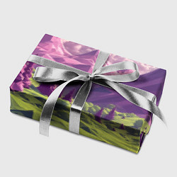 Бумага для упаковки Геометрический зеленый пейзаж и фиолетовые горы, цвет: 3D-принт — фото 2