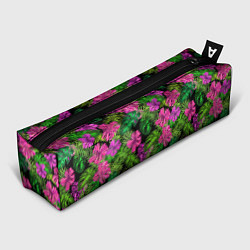 Пенал для ручек Тропические листья и цветы на черном фоне, цвет: 3D-принт