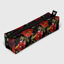 Пенал для ручек Цветы Нарисованные Розы На Чёрном Фоне, цвет: 3D-принт