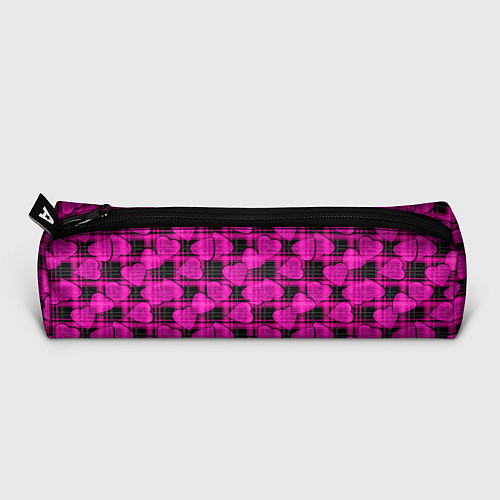 Пенал Black and pink hearts pattern on checkered / 3D-принт – фото 3