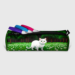 Пенал для ручек Белый кот на лугу пиксель арт, цвет: 3D-принт — фото 2