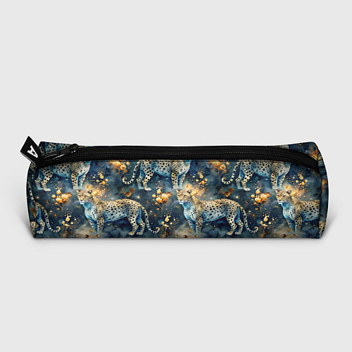 Пенал Леопард и золотые капли на синем фоне / 3D-принт – фото 3
