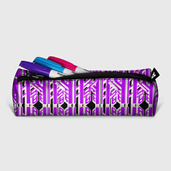 Пенал для ручек Бело-фиолетовые техно полосы на чёрном фоне, цвет: 3D-принт — фото 2