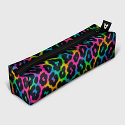 Пенал для ручек Леопардовый узор на разноцветном фоне, цвет: 3D-принт