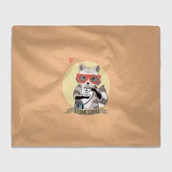 Плед флисовый Raccoon Love Coffee, цвет: 3D-велсофт