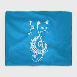 Плед флисовый Котик Меломан голубой, цвет: 3D-велсофт