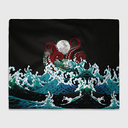 Плед флисовый Корабль на Волнах Кракен, цвет: 3D-велсофт