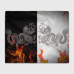 Плед флисовый Драконы Черный и Белый Огонь, цвет: 3D-велсофт