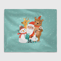 Плед флисовый Звери и Дед Мороз 2, цвет: 3D-велсофт