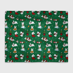 Плед флисовый Новогодний паттерн с зайчиками, цвет: 3D-велсофт