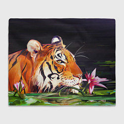 Плед флисовый Бенгальский Тигр в кустах, цвет: 3D-велсофт