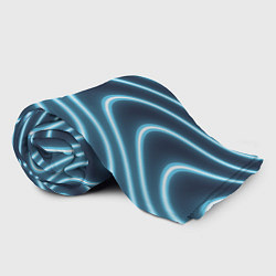Плед флисовый Неоновый свет Волны голубые на темном фоне, цвет: 3D-велсофт — фото 2
