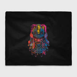 Плед флисовый Неоновый Самурай Киберпанк, цвет: 3D-велсофт