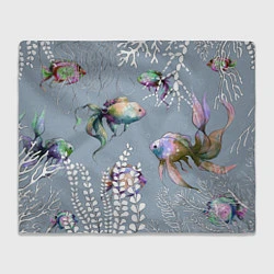 Плед флисовый Разноцветные акварельные рыбки и белые водоросли, цвет: 3D-велсофт