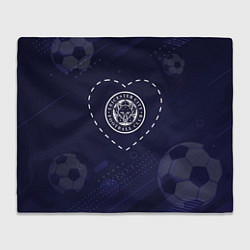 Плед флисовый Лого Leicester City в сердечке на фоне мячей, цвет: 3D-велсофт