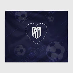 Плед флисовый Лого Atletico Madrid в сердечке на фоне мячей, цвет: 3D-велсофт