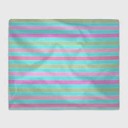 Плед флисовый Pink turquoise stripes horizontal Полосатый узор, цвет: 3D-велсофт