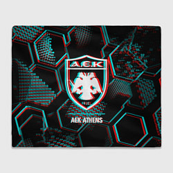 Плед флисовый AEK Athens FC в стиле Glitch на темном фоне, цвет: 3D-велсофт