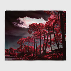 Плед флисовый Абстрактные красные деревья и облака, цвет: 3D-велсофт