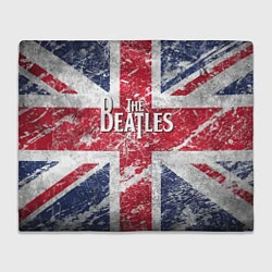Плед флисовый The Beatles - лого на фоне флага Великобритании, цвет: 3D-велсофт