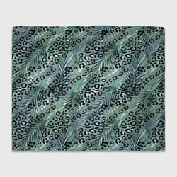 Плед флисовый Листья пальмы на леопардовом серо - зеленом фоне, цвет: 3D-велсофт