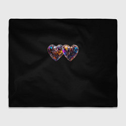 Плед флисовый Два разноцветных сердечка, цвет: 3D-велсофт