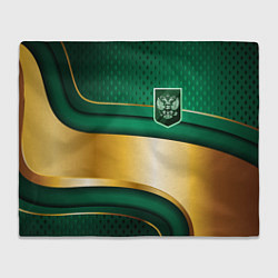 Плед флисовый Герб России на зеленой абстракции, цвет: 3D-велсофт