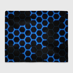 Плед флисовый Соты на синем неоновом фоне, цвет: 3D-велсофт